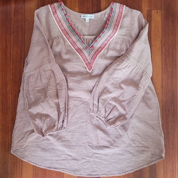 Tassels & Lace Boho Tunic Puff Sleeve Top Small - Picture 5 of 6